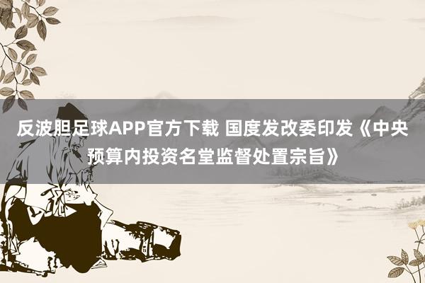 反波胆足球APP官方下载 国度发改委印发《中央预算内投资名堂监督处置宗旨》